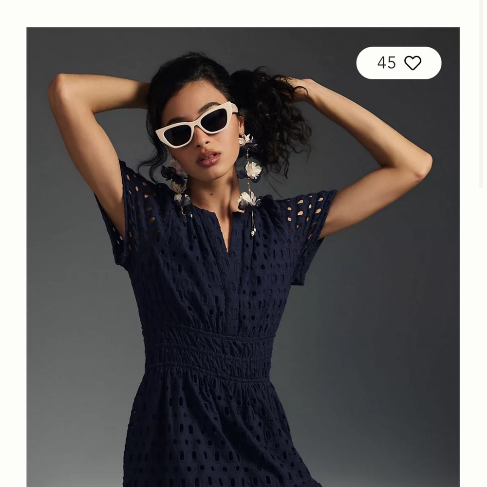 Anthropology Chic Navy Eyelet Dress